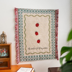 Woven Wall Tapestry, Fringed Fabric Wall Hanging, Vintage Animal Textile Art, Nursery and Bedroom Decor, Cottagecore Wall Decor