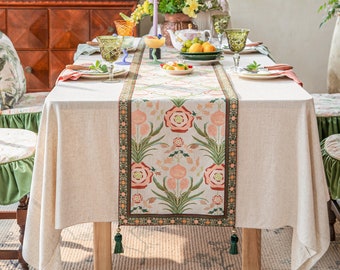 Luxury Flower Table Runner Retro Soft Corduroy Table Decor Kitchen Table Centerpiece Dining Room Wedding Decor Custom Size Spring Summer