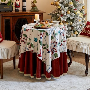 Christmas Tablecloth Velvet Holly and Ivy Berries Printed Tablecloth Custom Made Festive Table Cover Table Decor for Home Gatherings
