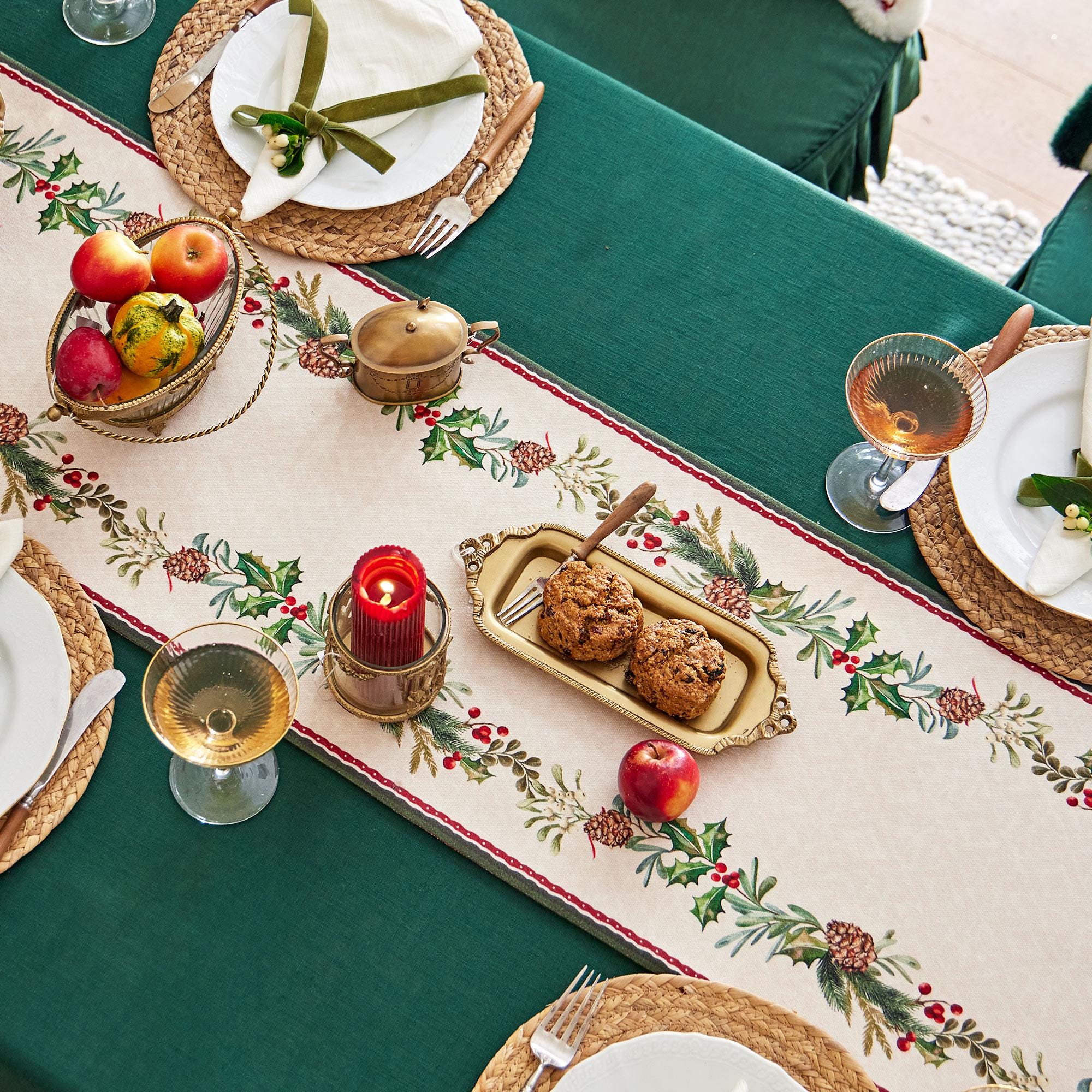 Chemin De Table De Noël, Chemin De Table En Lin De Noël Rouge Avec