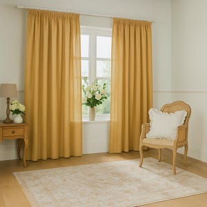 Minimalist Handmade Yellow Linen Curtain Panel, Custom Curtain for Home Decor, Light Filtering Natural Fabric Drapes, Housewarming Gift