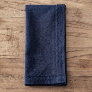 SET OF FOUR Deep Blue Organic Linen Napkins, Cotton Cloth Napkins, Dinner Cocktail Wedding Natural Napkins Bulk