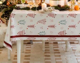 Waterproof Pine Tree Tablecloth, Custom Size Dining Table Cover