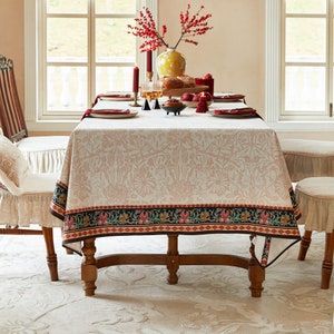 Custom French Floral Tablecloth, Retro Elegant Table Cover with Border, Handmade Dining Room Decor, Holiday Table Cover, Housewarming Gift