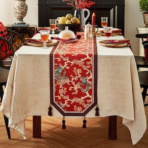 Bordlöpare med drakemotiv, Chinoiserie-dekor, röd tofsdekor, anpassad storlek