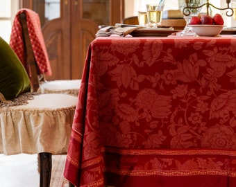 Custom Red Velvet Square Tablecloth, Handmade Waterproof Floral Table Cover, Table Setting