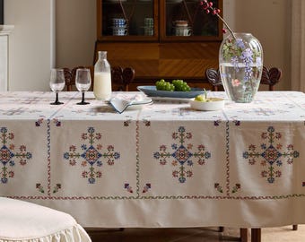 Waterproof & Oil-Resistant Embroidered Style Tablecloth, Custom Size Rustic Dining Table Cover