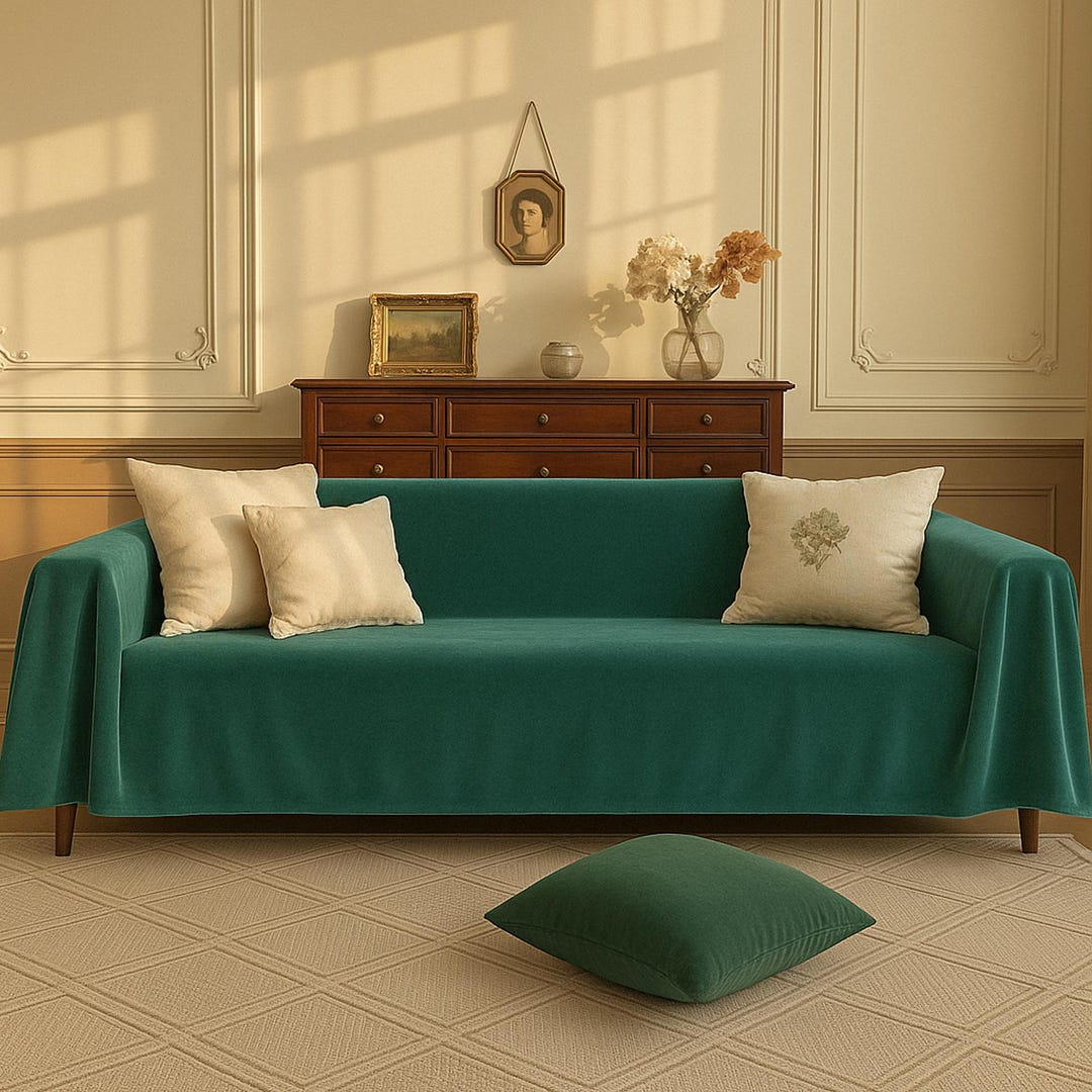 Handmade Deep Green Velvet Couch Cover, Pet-friendly Sofa Throw, Custom ...