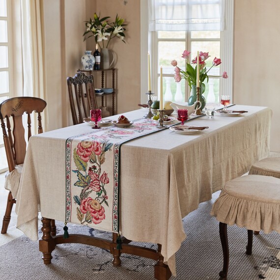 Green Toile - Runner da tavolo in stile country francese, lunghezza 33 x 180 cm, per tavolo da pranzo, decorazione per cucina e feste