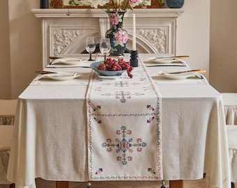 Geometric Table Runner, Waterproof Dining Runner with Tassels, Custom Size