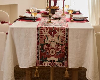 Runner da tavolo con cavallo, stampa equestre in terracotta, decorazione da pranzo in finto cashmere