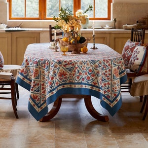 Retro Style Linen Tablecloth Floral Waterproof Fabric Table Cloth Square Rectangular Custom Tablecloth for Holiday Living Room