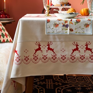 Red Deer Velvet Tablecloth, Custom Size Art Print Dining Table Cover