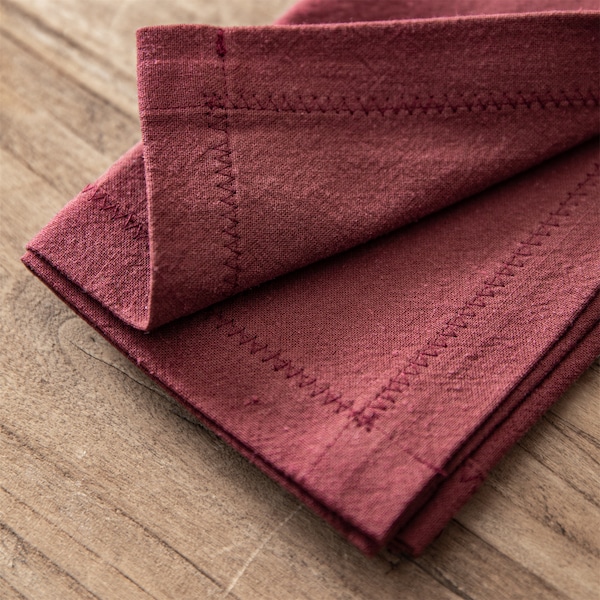 Burgundy Organic Linen Napkins,Cotton Cloth Napkins,Soft Linen Of Custom Size,Wedding Dining Napkins