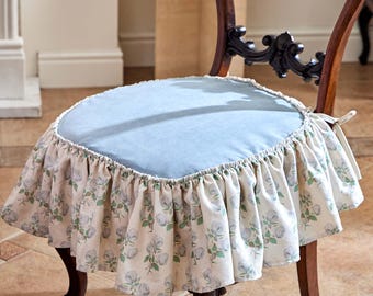 Ruffled Floral Chair Seat Cover, French Country Peachskin Cushion