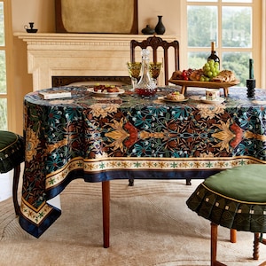 Toalha de mesa floral de veludo, capa de mesa botânica retrô à prova d'água