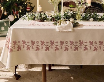 Maple Leaf Snowflake Tablecloth, Minimalist Dining Decor, Custom Size