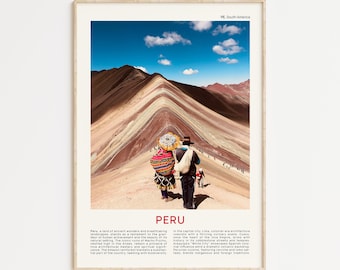 Foto de película impresa de Perú, arte de la pared de Perú, cartel de Perú, foto de Perú, impresión de cartel de Perú, decoración de la pared de Perú, arte de la Montaña Arco Iris de Perú, Vinicunca