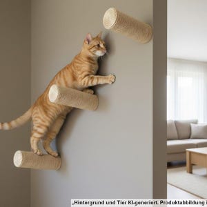 Set Sisal Stufen 3-10 Stück - Vollholz Kletterhilfe für Katzen Wandbefestigung - Kratzstamm Catwalk Wandspielplatz Katzenmöbel - KB0