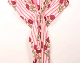 Handmade Floral Print Cotton Kaftan: Soft Summer Dress