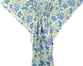 blue flower print Caftan dress, Plus size caftan, Kaftan dress, loose beach Caftan, Cotton Kaftan, Kaftan maxi dress, Long Caftan,tunic.