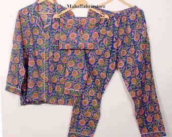 Floral Cotton Pajama Set: Hand Block Print PJs