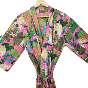 pink peacock print   Cotton kimono robes, flower print kimono, bath robes, soft and comfortable bath robes night wear robe luxury kimono