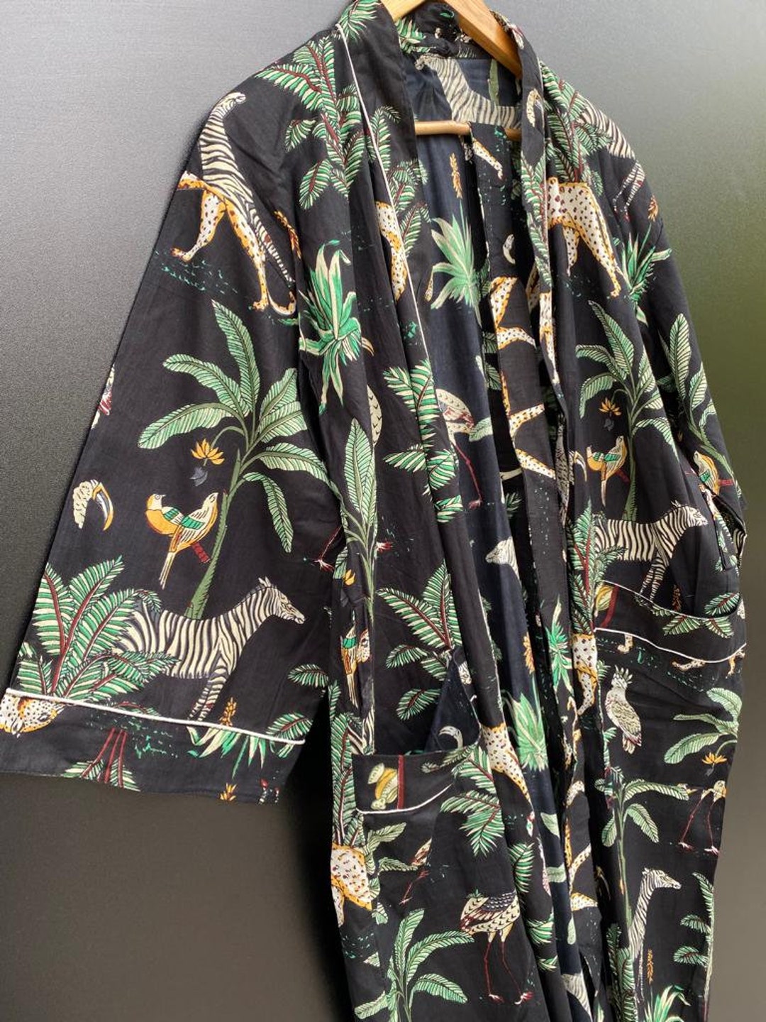 Shimpan Robe Cotton Kimono Robes, Jungle Print Kimono, Bath Robes, Soft and ...