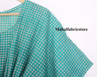 Green Print Cotton Caftan Dress: Plus Size Beach Cover-Up