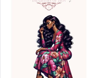 May include: A digital illustration of a woman wearing a pink floral dress and black heels. The text "The Proverbs 31 Woman" is at the bottom of the image. The text "Devotional Journal Daughters of Zion" is at the top of the image.