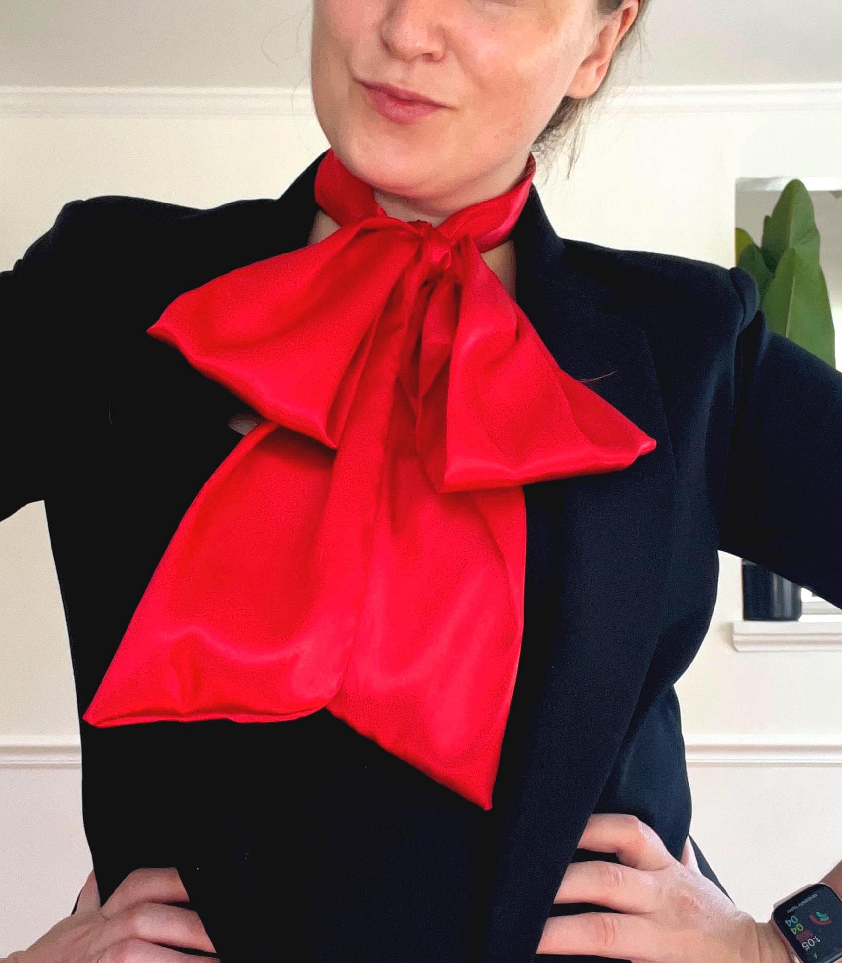 Red Satin Neck Scarf Bow: Long Elegant Silky Tie