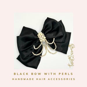 Big Hair Bow Large Hair Clip Barrette White Pearl Hair Bow Solid Bowknot Hair Clip French Barrette Vintage Hair Accessories for Women black