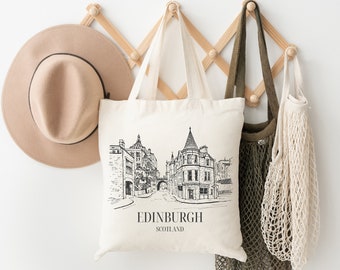 Edinburgh Scotland Tote Bag: Vintage Travel Cotton Canvas