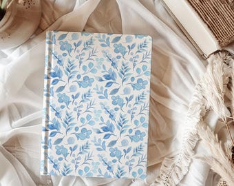 Caderno de capa dura com flores azuis: Diário de flores silvestres Cottagecore