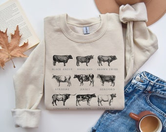 Kuh Sweatshirt, Bauernhof Tier Rundhals Ausschnitt, Highland Kuh Liebhaber Geschenk
