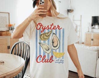 Oyster Club, Vintage Strand Sommer Urlaub Shirt, Küstenbekleidung, Beachy T-Shirt, Meer Liebhaber Shirt