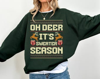 Merry and Bright Reindeer Christmas Sweatshirt, Holiday Crewneck Sweater