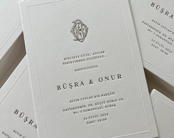 Letterpress Wedding Invitations, Custom Luxury Wedding Invite, Handmade Cotton Paper Invitation