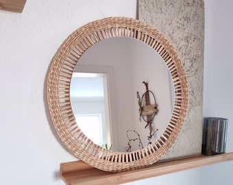 Boho-Spiegel | Wandspiegel 38cm | Spiegeldurchmesser 30cm| Boho Deko | runder Natur Spiegel | Wandspiegel rund | Rattanspiegel | Bastspiegel