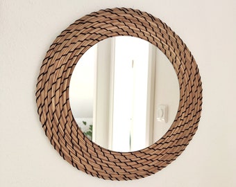 Boho-Spiegel | Wandspiegel 37cm | Spiegeldurchmesser 25cm| Boho Deko | runder Natur Spiegel | Wandspiegel rund | Rattanspiegel | Bastspiegel