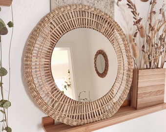 Boho-Spiegel | Wandspiegel 38cm | Spiegeldurchmesser 25cm| Boho Deko | runder Natur Spiegel | Wandspiegel rund | Rattanspiegel | Bastspiegel