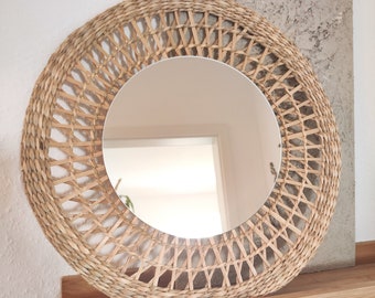 Boho - Spiegel | Wandspiegel | Boho Deko | Wanddekoration | runder Natur Spiegel | Spiegel rund | Rattanspiegel | Bastspiegel