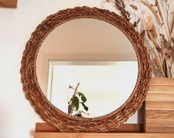 Boho - Spiegel | Wandspiegel | Boho Deko | Wanddekoration | runder Natur Spiegel | Spiegel rund | Rattanspiegel | Bastspiegel