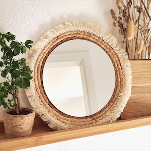 Boho Fringe - Mirror | Wall mirror | Boho decoration | Wall decoration | round natural mirror