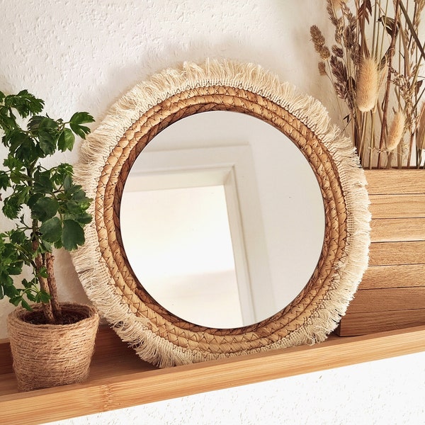 Boho Fransen - Spiegel | Wandspiegel | Boho Deko | Wanddekoration | runder Natur Spiegel