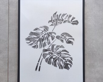 Wandbild Monstera | Kunstdruck Bild schlicht | minimalistisches Wandbild | Wanddeko schwarz weiß | Monstera Bild schwarz | Aquarell Bild