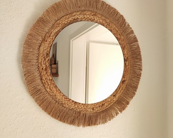 Boho-Spiegel | Wandspiegel 38cm | Spiegeldurchmesser 25cm| Boho Deko | runder Natur Spiegel | Wandspiegel boho | Rattanspiegel | Jutespiegel
