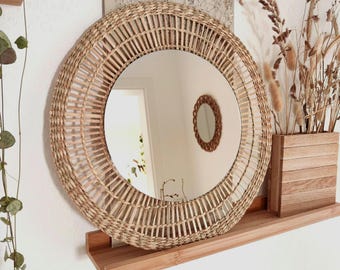 Boho-Spiegel | Wandspiegel 38cm | Spiegeldurchmesser 25cm| Boho Deko | runder Natur Spiegel | Wandspiegel rund | Strohspiegel | Bastspiegel