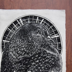 The Great Pigeon, original linocut print