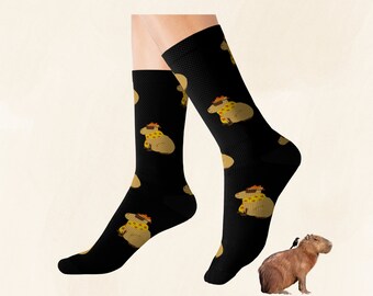 Cool Capybara socks, cute capybara, kawaii animal drawings, gift for women, capy gift for men, funny comfy animal unisex crew socks